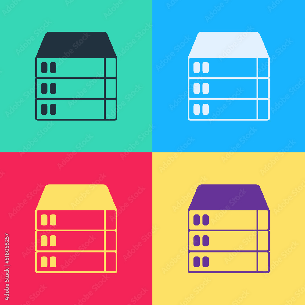 Poster pop art server, data, web hosting icon isolated on color background. vector