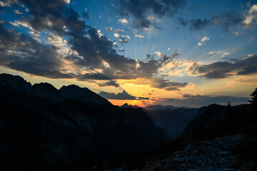 Obraz premium Mountain peaks during sunset. Silhouettes of mountain peaks. Maglić and Zelengora, Bosnia and Herzegovina.