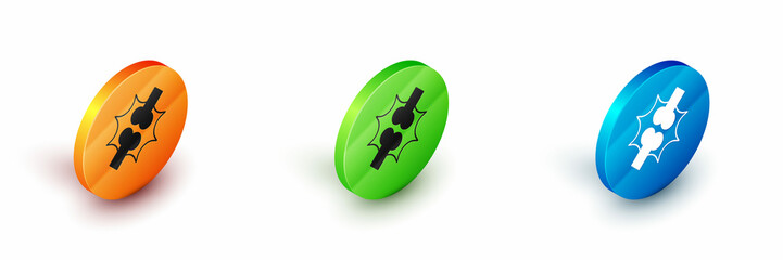 Isometric Joint pain, knee pain icon isolated on white background. Orthopedic medical. Disease of the joints and bones, arthritis. Circle button. Vector