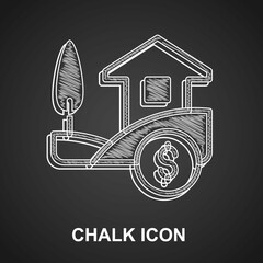 Chalk House with dollar symbol icon isolated on black background. Home and money. Real estate concept. Vector