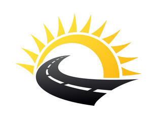 A stylized symbol of road with sun.