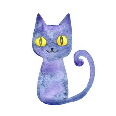 Halloween cat watercolor illustration for Halloween festival and animal.