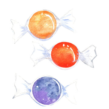 Halloween candy watercolor illustration for decoration on Halloween party festival.
