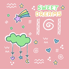 poster sweet dreams sticker pack cloud moon heart stars colorful