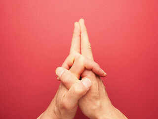 Hand position for mudra no. 7 in Jin Shin Jyutsu, alternative healing method or self-help concept