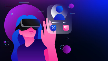 Dating in Metaverse. Find Love in Virtual Reality. Vector illustration