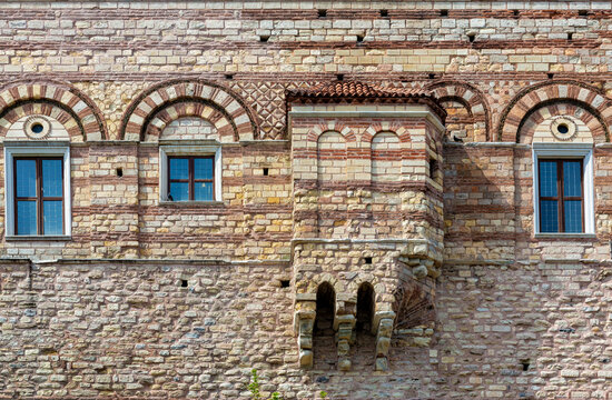Small Blachernae Palace (Palace of the Porphyrogenitus, or Palace of the Sovereign, now is Tekfur Saray museum). Constantinople. Detail of facade. Istanbul, Turkey (Turkiye).