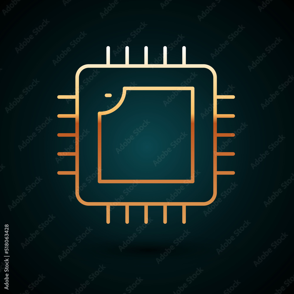 Aufkleber gold line computer processor with microcircuits cpu icon isolated on dark blue background. chip or c