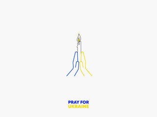 Pray for Ukraine concept. Candle in hand. Peace concept. Ukraine and Russia military conflict. Stop world war. vector illustrations.