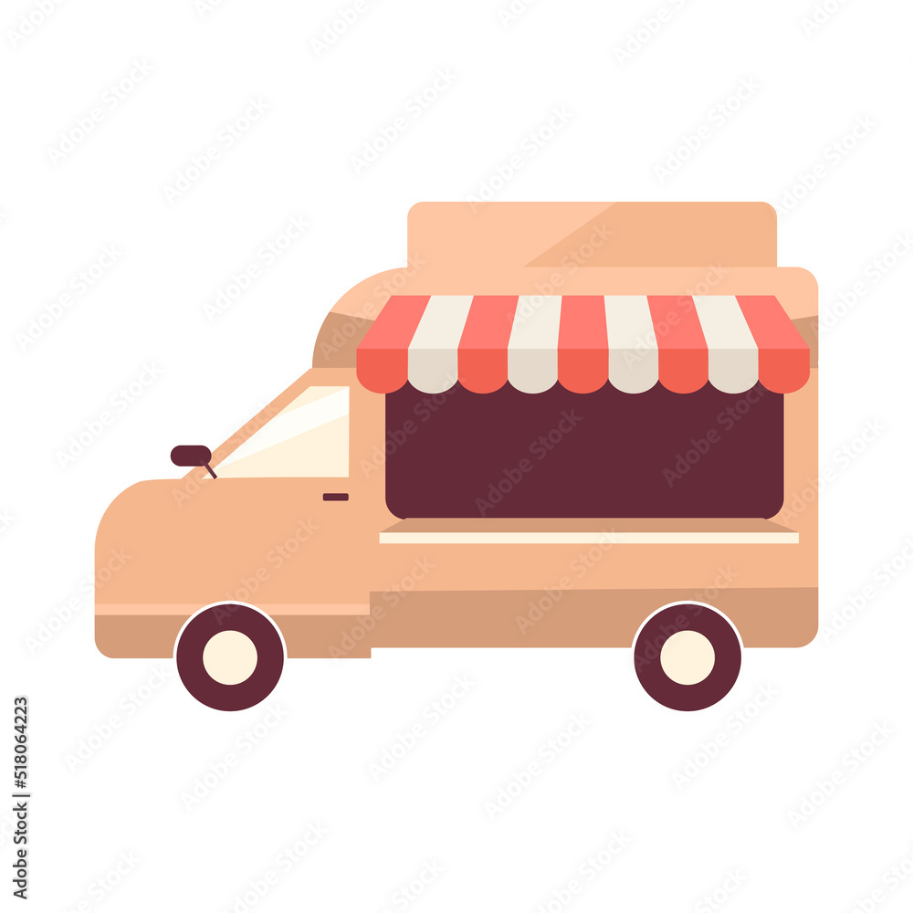 Aufkleber shop on wheels semi flat color vector object. store in car. mobile customer service. full sized item