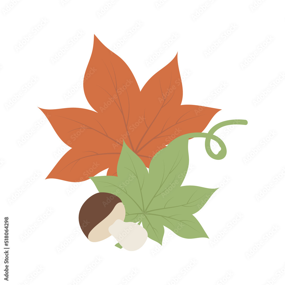 Poster autumn composition with leaves and mushroom semi flat color vector object. full sized item on white.