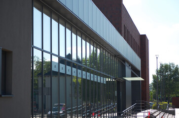 Architectural details of modern public utility building.