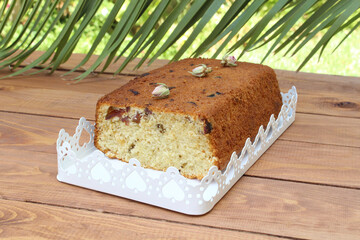Gluten-free cake recipe on rustic wooden background