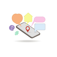 The concept of a communication platform in Online social networks. 
A phone with different applications. 3d vector graphics.