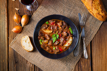 classic beef goulash with peppers and onions