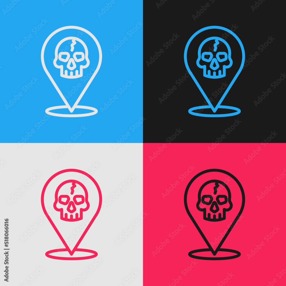 Poster pop art line location pirate icon isolated on color background. vector