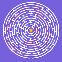 Maze. Circle labyrinth or puzzle game. Find the right way or solution. Vector illustration.