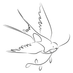 Flying swallows. Continuous one line drawing.Vector illustration