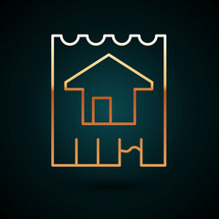 Gold line House icon isolated on dark blue background. Home symbol. Vector