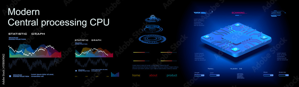 Poster modern powerful processor of the new generation. realistic 3d model of the processor for processing 