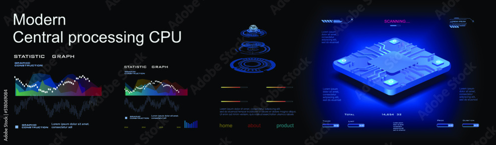 Poster modern powerful processor of the new generation. realistic 3d model of the processor for processing 