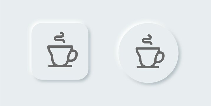 Coffee cup line icon in neomorphic design style. Hot drink signs vector illustration.