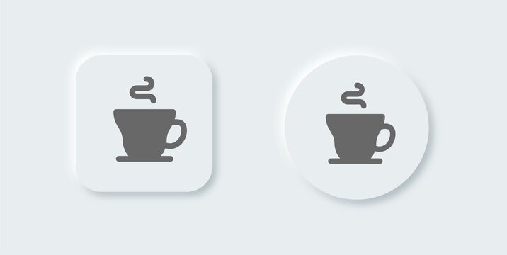 Coffee cup solid icon in neomorphic design style. Hot drink signs vector illustration.