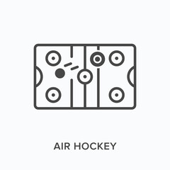 Air hockey flat line icon. Vector outline illustration of table table entertainment. Black thin linear pictogram for leisure games