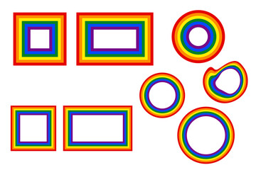 Flag LGBT icons, round and squared frames. Template border, vector illustration. Love wins. LGBT logo symbols in rainbow colors. Gay pride collection