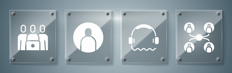 Set Online class, Headphones, Create account screen and Online class. Square glass panels. Vector