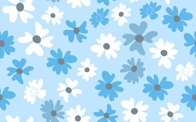 Seamless floral pattern based on traditional folk art ornaments. Colorful flowers on color background. Scandinavian style. Sweden nordic style. Vector illustration. Simple minimalistic pattern