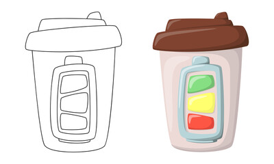 Set of Coffee Break vector illustrations isolated on white background in line art flat color cartoon style.