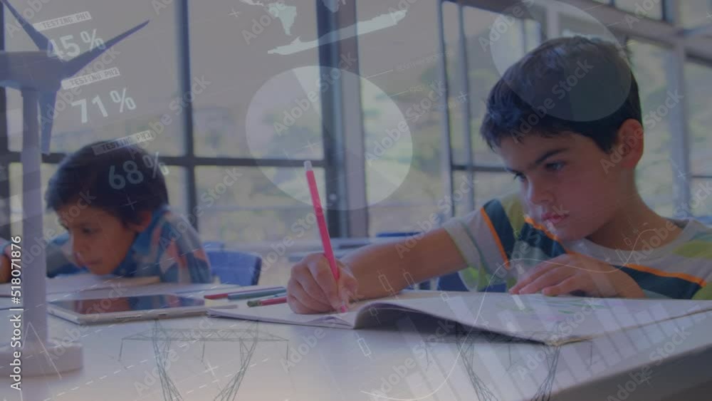 Poster animation of data processing over diverse schoolchildren learning