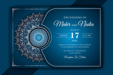 Luxury Mandala Wedding Invitation Card template with golden arabesque pattern Arabic Islamic east background style. Editable vector file. Decorative mandala for print, poster, cover, flyer, banner