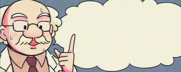 昭和の子ども向け教育アニメ風博士のイラストバナー