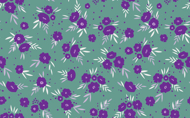Seamless floral pattern based on traditional folk art ornaments. Colorful flowers on color background. Scandinavian style. Sweden nordic style. Vector illustration. Simple minimalistic pattern