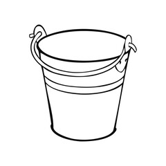Metal bucket with handle, vector monochrome illustration