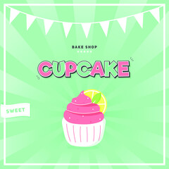 Delicious cupcake invitation. Dessert vector illustration design for cupcake party.