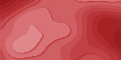 Luxurious Red and white papercut background. Abstract realistic paper cut decoration textured with wavy layers. Geometric cut paper orange luxury background with gold elements, topography map concept.