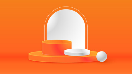 Simple background product podium display with 3d geometrical shape orange white color