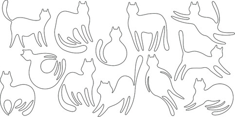 Funny and cute cats. Cartoon doodle vector collection. Illustration of character black cat. Stylish kitten set.
