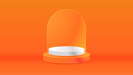 Minimalist background product podium display with 3d geometrical shape orange white color