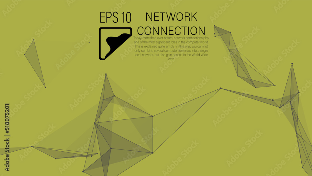 Poster connection to the global network. abstract vector dots and lines with triangles on a yellow backgrou