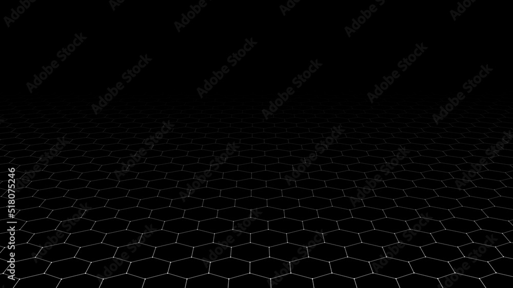Poster perspective hexagonal white grid on a dark background. futuristic vector illustration. background in