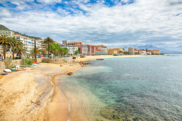 Amazing morning cityscape of the waterfront and the city of Ajaccio.