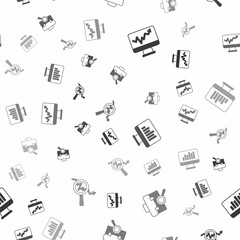 Set Monitor with graph chart, Work search, and Search data analysis on seamless pattern. Vector