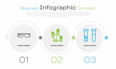 Set line Smart glasses, Computer network and Test tube and flask. Business infographic template. Vector