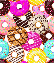 Donut Doughnut Seamless Vector Pattern On White Background - 518077467