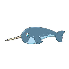 Cute cartoon narwhal. Sea animal cartoon © PitubeART