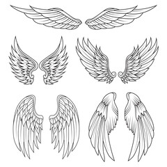 Obraz premium Black White Wings Icon Set. Angel wings. Feather Wings. Vector illustration